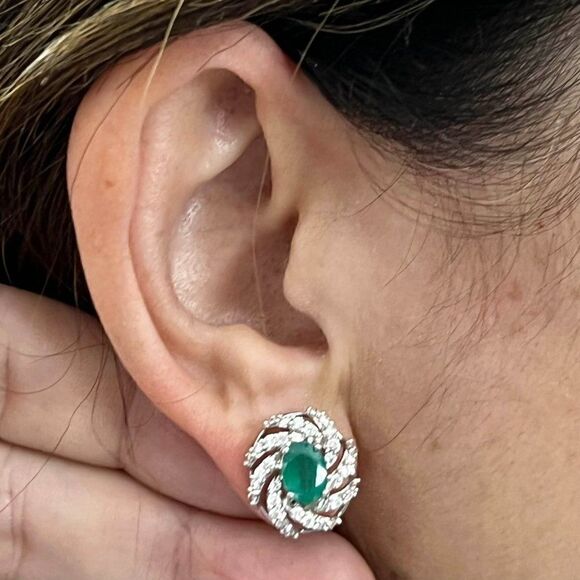 Diamond Emerald Earrings 14k W Gold 4.05 TCW Certified $6,950 018690 - Picture 1 of 13